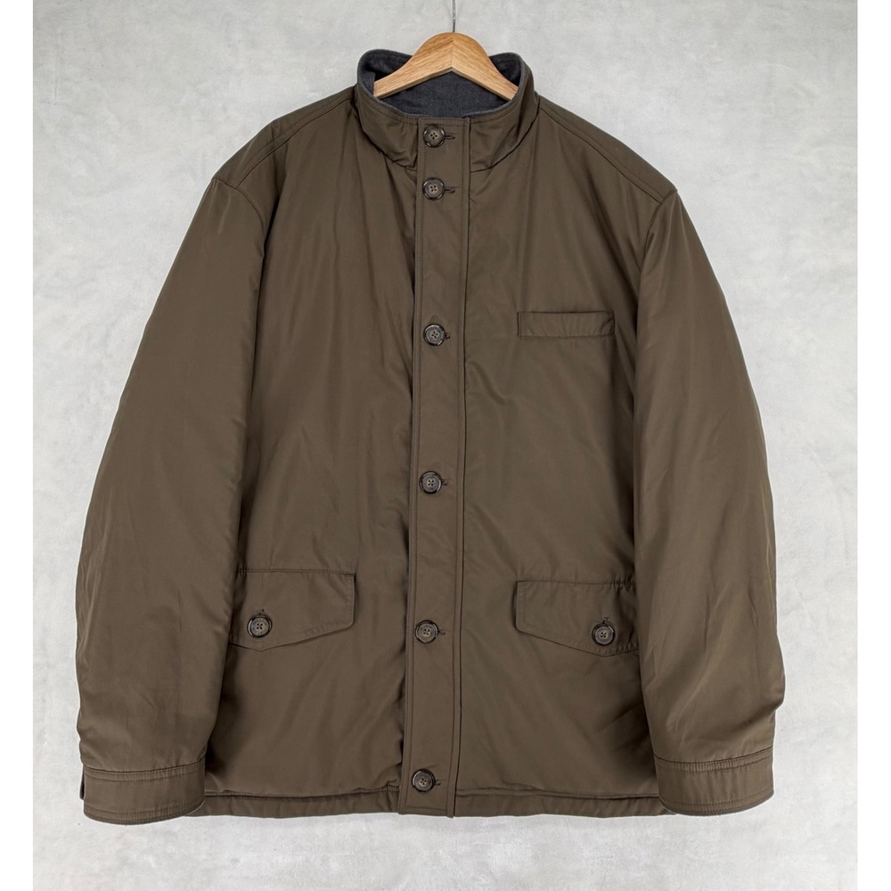 Jos. A. Bank Mens Olive Brown Field Jacket Wool Lined Full Zip Button Front XL